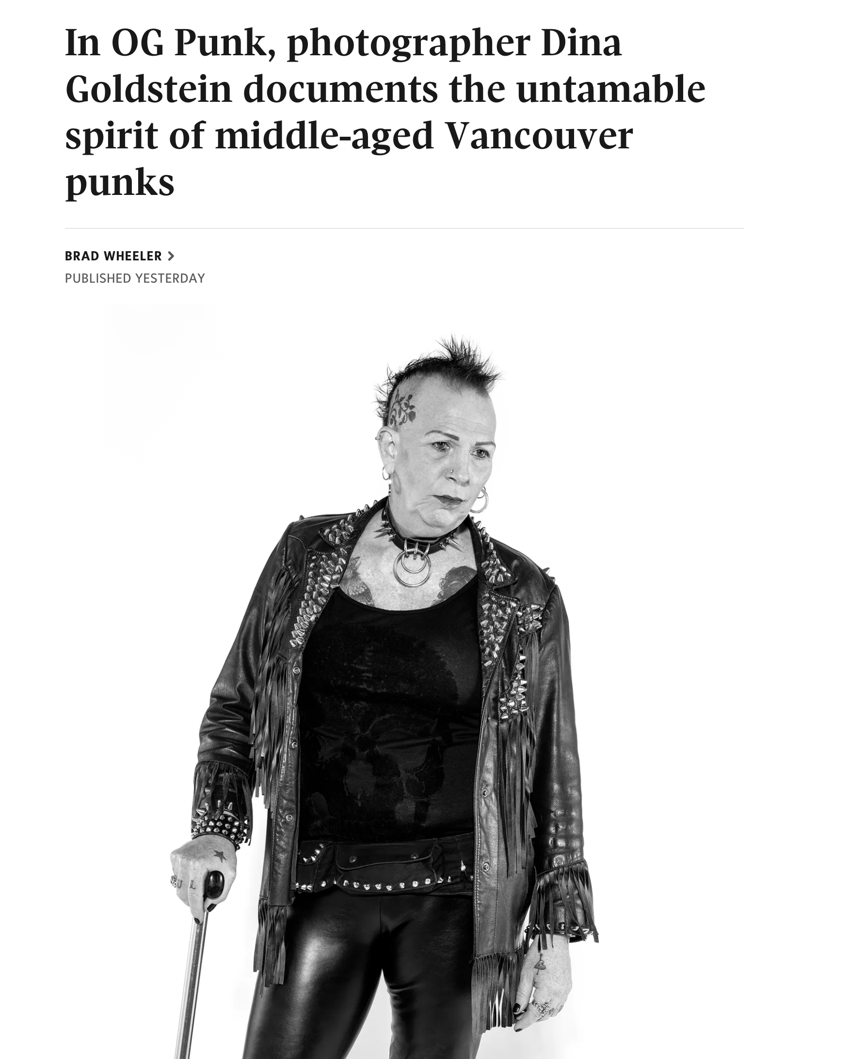 Dina Goldstein's OG PUNK Portrait series of aging Punks from the Vancouver Punk Scene in the Globe and Mail.