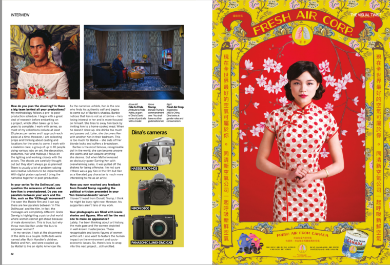 page 2 Article in Digital Photography September 2023 magazine featuring photographer Dina Goldstein in an article The Visual Twist.